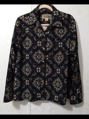 La Cabaña Vintage Paisley Button-Up Shirt - Navy/Green - XL